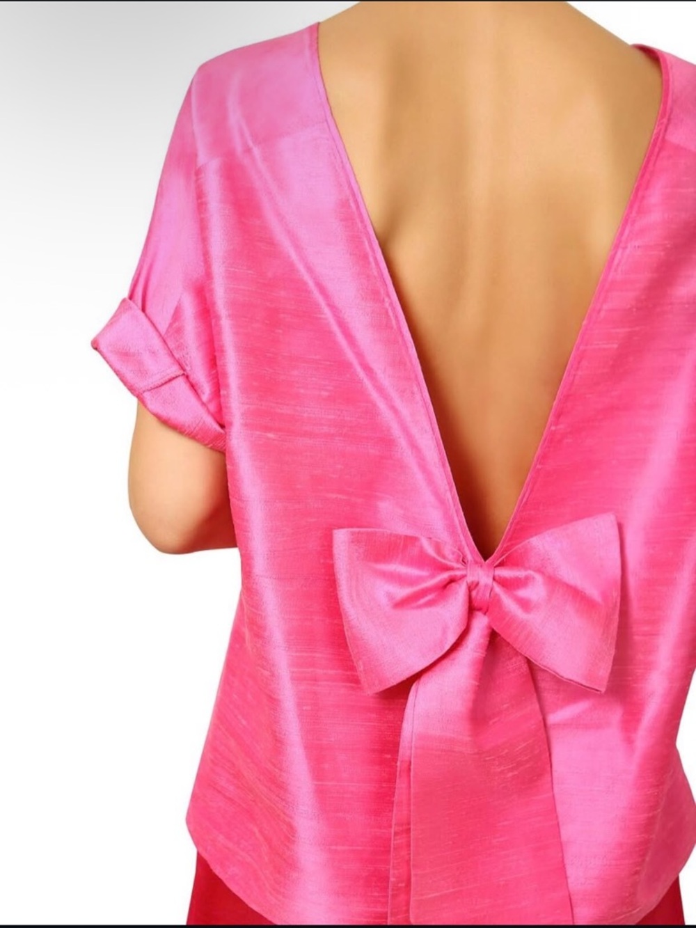 È LEI Vibrant Pink Silk Open Back Bow Detail Blouse